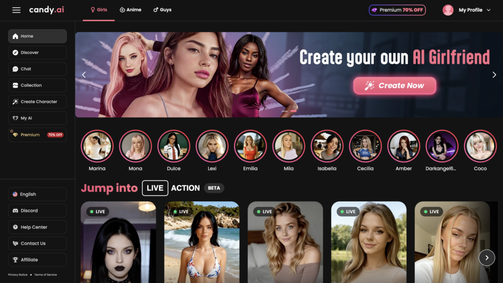 Candy.ai front page